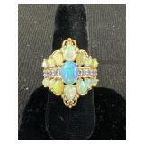 Sterling Silver Opal & Amethyst Gold Tone Ring