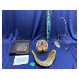 Wooden Mask, Horn, Stand & Korean Mask