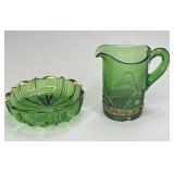 Green Glass Bowl & Pitcher 4'