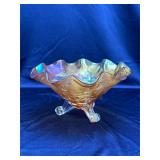 3-Footed Carnival Bowl 8' Marigold Cherry Pattern