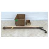 2 Old Wood Boxes and a Barrel Pump