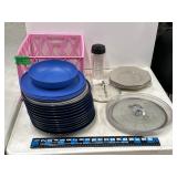 Crate & Barrel Plates & 2-Lids Glass