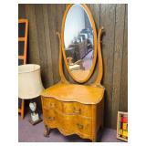 2-Drawer Birdseye Maple Vanity w/Oval Mirror