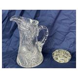 Pressed Glass Pitcher and Flower Frog