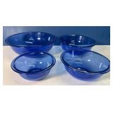 4-Blue Pyrex Stacking Bowls Mint I Don't Care I