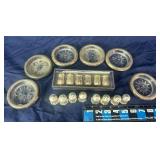 14-Salt & Peppers & 6-Sterling Silver Rim Coasters