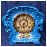 Porcelain Thistle Clock w/Pendulum & Key Runs
