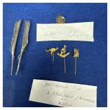 3-Stick Pins, Zipper pull, Sewing needles,