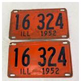 Pair of Illinois 1952 License Plates