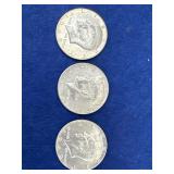 3 - 1969 Kennedy Half Dollars    40% Silver