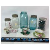 Blue Jars, 3-Cups & Saucers