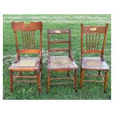 3-Oak Cane Bottom Chairs Unmatched Solid