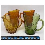 2-Amber, 1-Green & 1-Gold Pitchers
