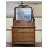Oak 3 Drawer Dresser W/Mirror 40'X20'X70'