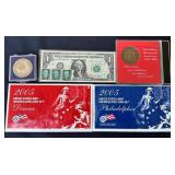 1974 Dollar/Stamps, 2005 P&D Uncirculated Coin set