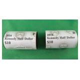 2-Rolls of US Mint 2016 P & D Kennedy Half Dollars