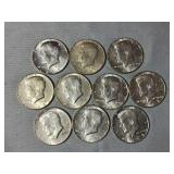 10-Kenedy Half Dollars 1968 40% Silver