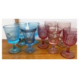 pink and blue assorted glasses