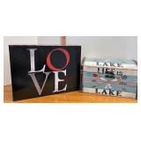 boxes including love and lake is life
