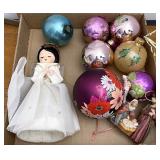assorted Christmas, ornaments, and tree topper