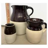 Stoneware pitchers and crock
