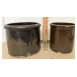 Pair of stoneware crocks large one has a crack
