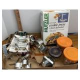 assorted cookie cutters, including new in box,
