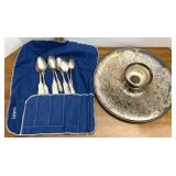 Silver plate tray and spoons