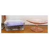 Glass container and pink glass stand