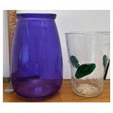 purple and green leaf vases