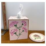 hand painted tissue box, and coaster