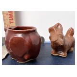 Pottery elephant ashtray and Scotty dog