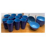 Blue plastic dinnerware set