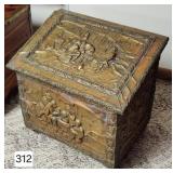 French Repousse Brass & Wood Firewood Box