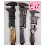 W. & B. Iron & Wood Handle Monkey Wrenches