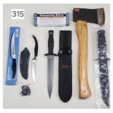 MTech & Scimitar Knives, Hatchet & Stone