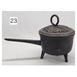 Early Cast Iron Footed Pot w/ Fluted Lid - 9' tall