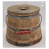 Primitive Wood Stave Bucket w/ Lid & Bale Handle