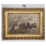 Nuthatches on Floral Trelice in Scroll Gilt Frame