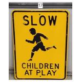 Embossed Metal 'SLOW Children at Play' Street Sign