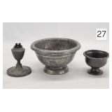 Ealry Pewter 6' Footed Bowl, Lamp, etc.