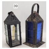Pair of Primitive Tin Candle Lanterns