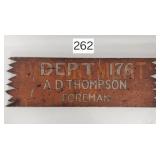 A.D. Thompson Early Wooden Painted Sign