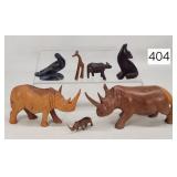 African Carved Rhino & Wooden Figures