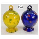 Vaseline & Cobalt Art Glass Hanging Ornaments