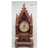 Sessions Folk Art Cathedral Filigree Shelf Clock
