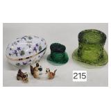 Green Glass Hat Toothpicks & Covered Dish