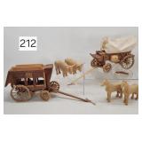 Folk Art Horse & Oxen Wood Wagon Sets
