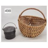 Woven Buttocks Basket & Tin Child's Pail