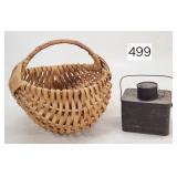 Woven Buttocks Basket & Child's Tin Lunch Pail